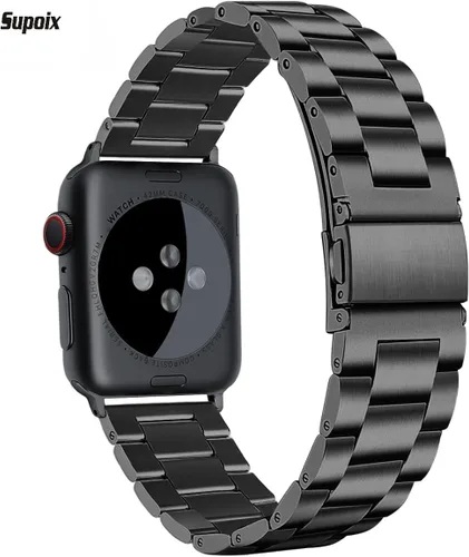 Miniatura 3 de Supoix - 1.654''/1.732'' XL correas grandes compatibles con Apple Watch Series, 4 1.732''/Series 3/2/1 1.654'', pulsera de acero inoxidable de Negro