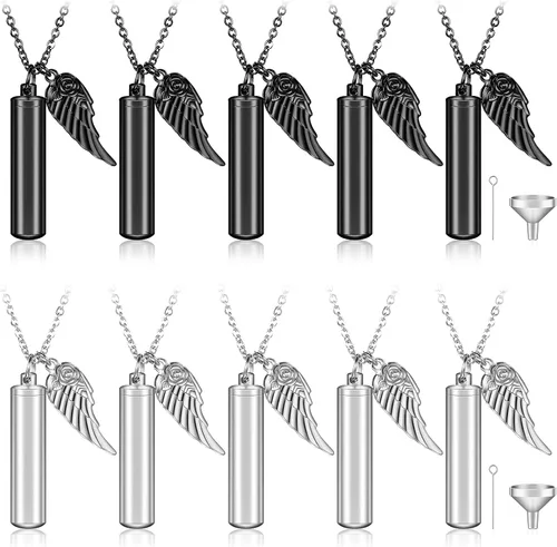 Collar de urna para cenizas, joyería de cremación cilíndrica con dije de ala de ángel, recuerdo conmemorativo, recuerdo para mujeres y hombres,