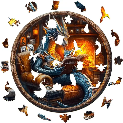 Miniatura 8 de KAAYEE Rompecabezas de madera para adultos, efecto visual 3D, dragón de lectura nocturna familiar, rompecabezas de madera de forma única, Lectura