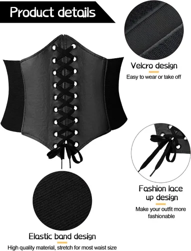 Miniatura 3 de Women Corset Belt Elastic with Faux Leather Gauntlet Wristband Halloween Costume