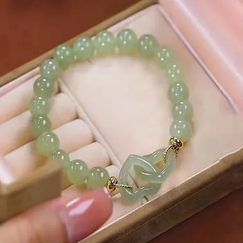 Miniatura 3 de Lucky Feng Shui Pulsera de jade natural, pulsera de jade hetiano, cuentas de barril de jade nefrita, pulsera de jade con botón de seguridad