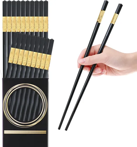 Miniatura 13 de GLAMFIELDS 10 pares de palillos de fibra de vidrio - palillos reutilizables para sushi y comida, aptos para lavavajillas, 9.5 pulgadas - Flor negra