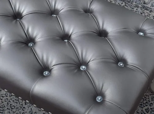 Miniatura 5 de Roundhill Furniture Maxem - Asiento tapizado de piel sintética copetudo con banco de clavos, color champán