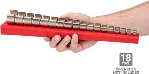 Miniatura 6 de TEKTON 18 herramientas de 3/8 pulgadas, tuerca de trampa, Crowfoot Wrench Organizador Rack, rojo (0.315-1.063 in) ORG25218 Fabricado en Estados