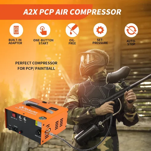 Miniatura 2 de TOAUTO A2X - Compresor de aire PCP mejorado, arranque con un botón, parada automática, portátil de 4500 Psi/30 Mpa, sin aceite/agua, compresor HPA