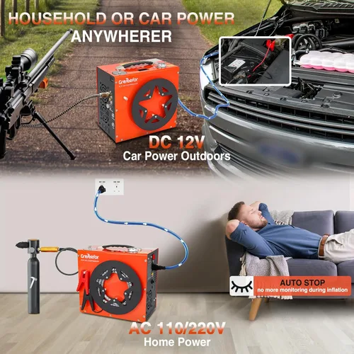 Miniatura 6 de Compresor de aire PCP, máximo 5800 PSI / 40 MPa, bomba portátil de alta presión de 350 W, refrigeración por agua y aire, doble indicador de parada