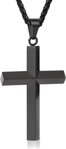 P.Blake - Collar de cruz con borde biselado para hombres y niños, cadena de acero inoxidable con colgante de cruz para hombres y niños