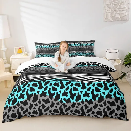 Miniatura 20 de Juego de funda de edredón con estampado de leopardo, tamaño individual, juego de ropa de cama rústica con rayas de piel de cebra, decoración