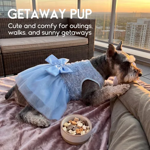 Miniatura 8 de ASENKU Vestido para Perro Vestido de Boda para Mascotas Princesa de Encaje Cachorro Traje de Fiesta de Cumpleaños Ropa Formal para Hembra para Azul
