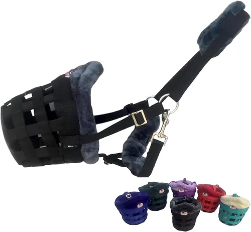 Miniatura 8 de Horse Grazing Muzzle Halter, Mink Fleece Padded, Multiple Sizes, Breathable (Black, Cob)