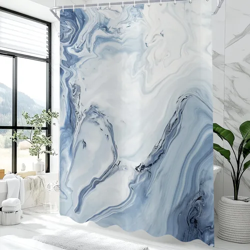 Miniatura 2 de deFouliao Cortina de ducha negra abstracta moderna a rayas, arte de mármol ondulado para baño, decoración del hogar, hotel de lujo, tela impermeable