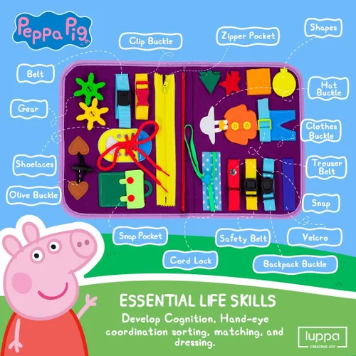 Miniatura 5 de Peppa Pig Tablero Ocupado para Niños Pequeños – Juguetes Montessori para niños de 1, 2, 3, 4 años, Tablero Sensorial de Actividad Educativa