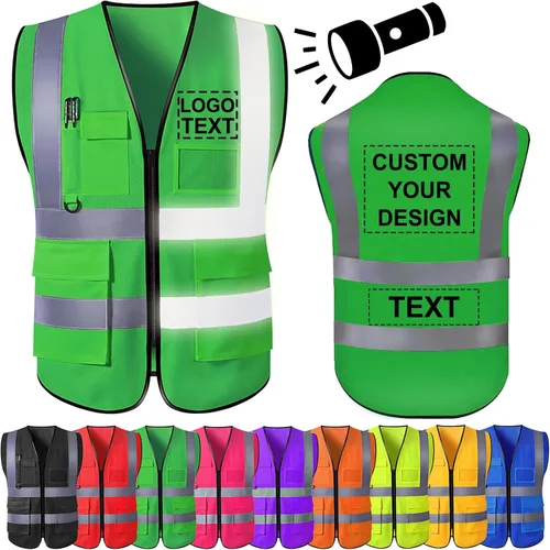 Miniatura 14 de Chaleco de seguridad personalizado para hombre, chaleco personalizado de alta visibilidad, ropa de trabajo con tira reflectante, 5 bolsillos Azul