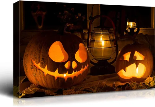 Miniatura 23 de Denozer - Pintura artística de pared de Halloween, impresión artística sobre lienzo para dormitorio, sala de estar, decoración de pared del hogar