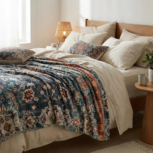 Miniatura 3 de Horaldaily Manta de estilo bohemio, vintage, rústica, de pelo sintético, suave y mullida, acogedora para sofá, cama, descanso, regalo ideal