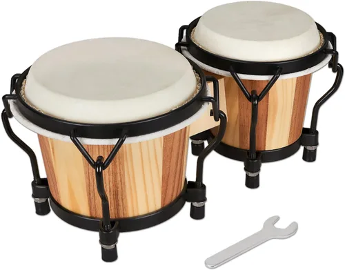 Juego de Bongós MUSICUBE 4” y 5” para adultos, niños, principiantes y profesionales, tambor de madera y metal con llave de afinación Madera y metal