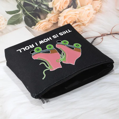 Miniatura 6 de POFULL Bolsa de maquillaje para amantes del patinaje sobre ruedas, así es como me rollo bolsa de cosméticos Bolsa de patinadora negra