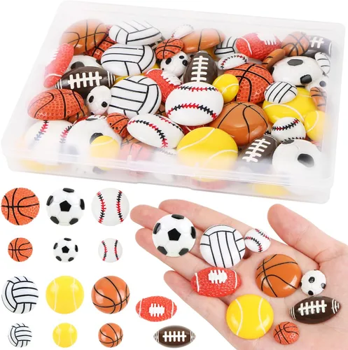 56 bolas deportivas de resina para manualidades, con parte trasera plana, adornos de temática deportiva, fútbol, baloncesto, béisbol, voleibol,