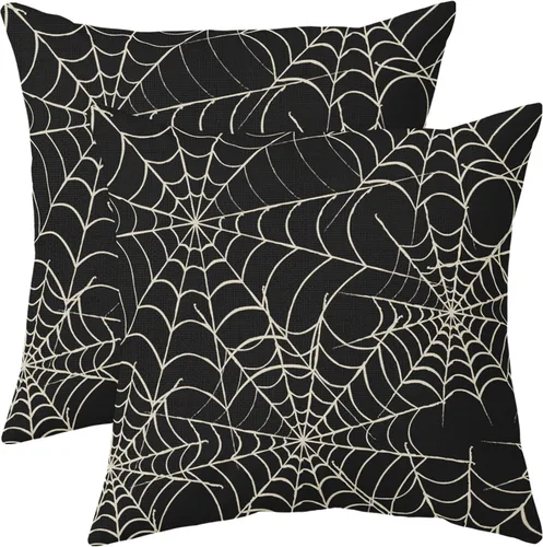 Juego de 2 fundas de almohada de telaraña de Halloween de 16 x 16 pulgadas, color blanco y negro, para exteriores, decorativas, para Halloween,