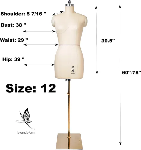 Miniatura 2 de Maniquí de costura femenino, Talla 12, forma de vestido profesional para exhibición y diseño de sastre, cuerpo de espuma de maniquí de costura