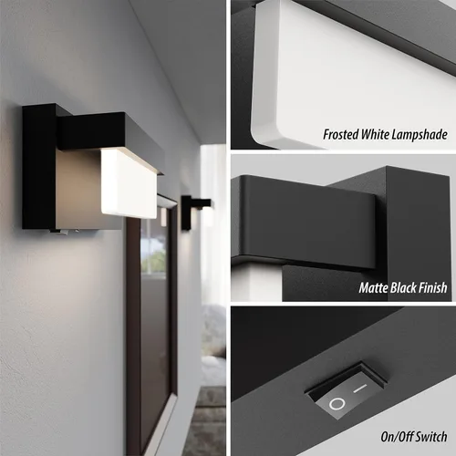 Miniatura 3 de Aplique de Pared Negro Luz de Pared con Interruptor de Encendido/Apagado 8 pulgadas Lámpara de Pared LED Pantalla Acrílica 4000K Aplique Iluminación