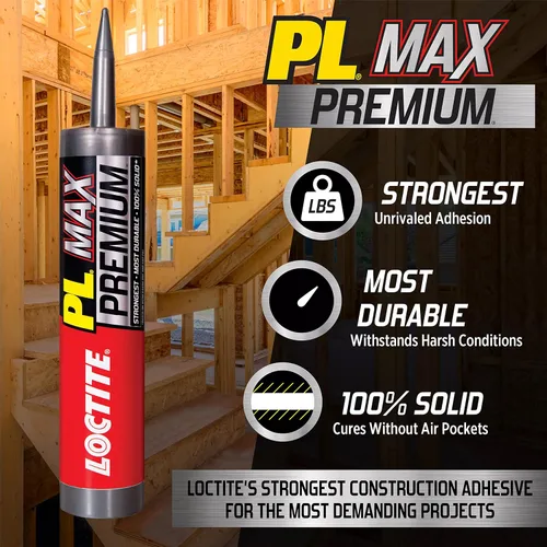 Miniatura 4 de Loctite PL Premium Max Adhesivo de construcción, cartucho de 9 onzas líquidas, 1 paquete, pegamento de construcción versátil para madera, hormigón