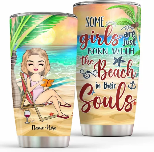 Vaso personalizado con texto en inglés "Some Girls Are Just Born With The Beach", regalo para mejores amigas, hermanas, mejores amigas de una mujer,