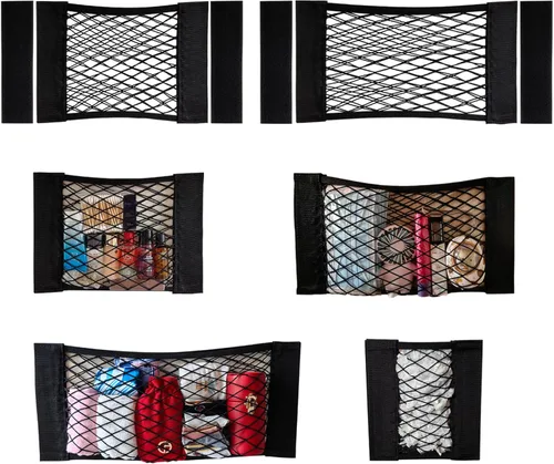 Miniatura 7 de Red de carga de malla para automóvil, organizador de calcomanías de pared con cinta adhesiva para almacenamiento de maletero, soporte de malla