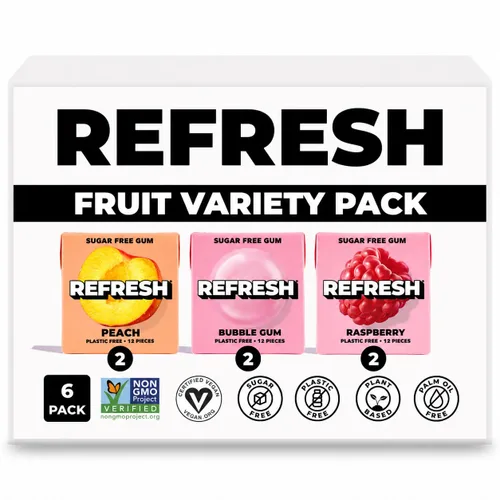 Miniatura 14 de Refresh Gum, Sin azúcar, natural, xilitol, goma de mascar de larga duración, sabores naturales, ingredientes orgánicos, sin plástico, sin OMG, sin