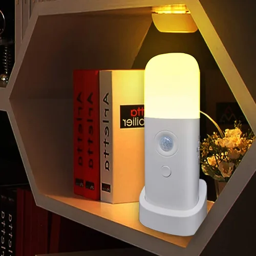 CREWEEL Luz nocturna con sensor de movimiento, luces nocturnas regulables con 5 niveles de brillo, luz recargable de 2000 mAh, luz con sensor de