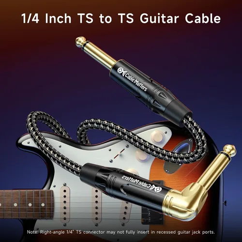 Miniatura 2 de Cable Matters Paquete de 2 cables trenzados para guitarra eléctrica TS en ángulo recto de 1/4 de pulgada, cable de guitarra recto a recto, cable