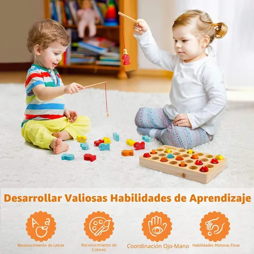 Miniatura 5 de Coogam Juego de Pesca Magnética de Madera, Juguete de Habilidad Motora Fina, Rompecabezas de Clasificación de Colores del Alfabeto ABC, Jugueto