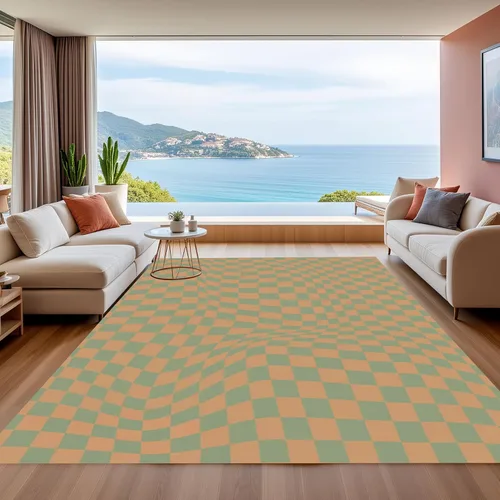 Miniatura 24 de Alfombra ondulada azul única con diseño de cuadros para sala de estar, extra grande, lavable a máquina, alfombra de pasillo de cocina, alfombra