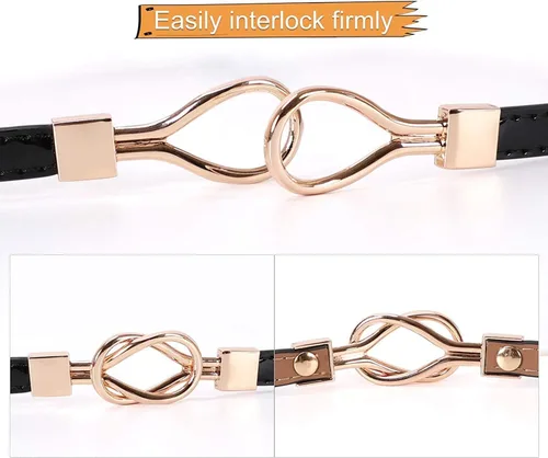 Miniatura 5 de JASGOOD Cinturón de cuero delgado para mujer, cinturones de cintura fina para vestidos de hasta 37 pulgadas con hebilla dorada, paquete de 2
