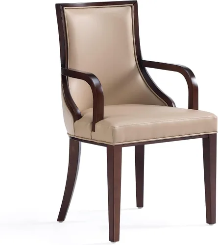 Manhattan Comfort Grand - Silla de comedor de piel sintética con brazos, asiento acolchado con respaldo de ala, costuras rectangulares finas y marco