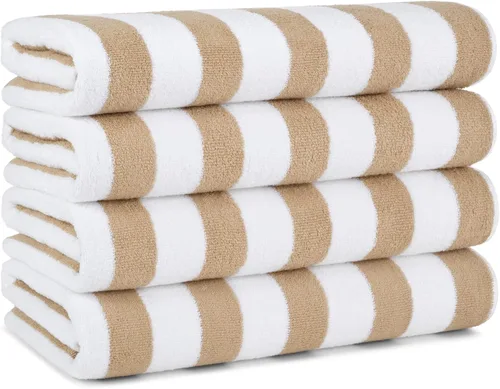 Arkwright Cali Cabana Stripe - Juego de 4 toallas de playa suaves de 100% algodón, ligeras, de secado rápido, para piscina, natación y bañera de