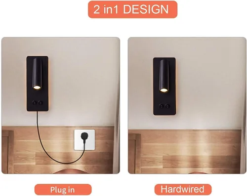 Miniatura 3 de Luces LED de pared de lectura para dormitorio, lámpara de pared nocturna con luz de fondo, apliques de pared ajustables con cable enchufable, Blanco