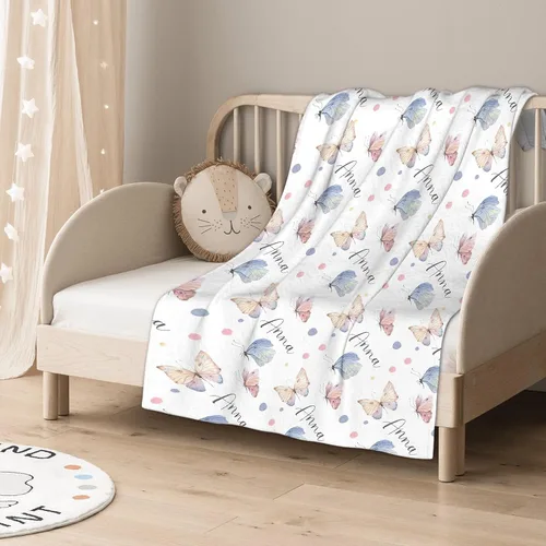 Miniatura 4 de Manta personalizada con nombre de bebé con diseño de mariposa, franela suave, mullida y cálida, manta ligera para sofá, cama, oficina, campamento