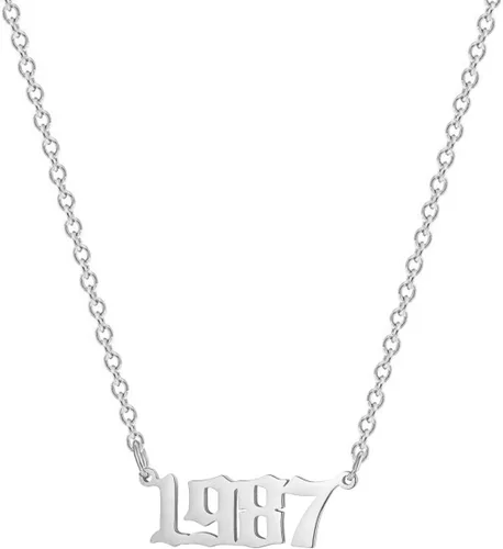 Collar de acero inoxidable chapado en oro de 18 quilates con colgante de número de año de nacimiento y aniversario para mujeres y niñas