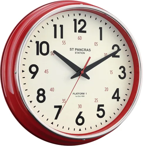 Reloj de pared de metal de 12.4 pulgadas, estilo campestre, retro, vintage, clásico, silencioso, sin tictac, fácil de leer para sala de estar, Rojo