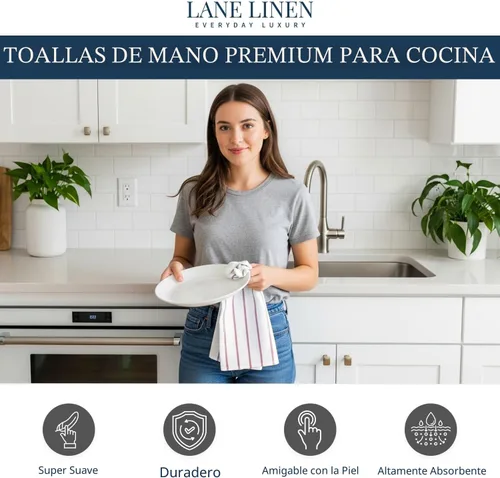 Miniatura 2 de LANE LINEN Juego de Toallas de Cocina de Algodón 100%, Paquete de 6 – Premium, Absorbentes, de Secado Rápido, Toallas de Platos, Toallas de Té, 18