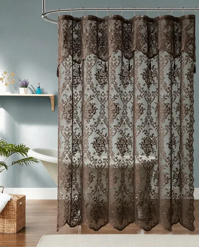 Miniatura 21 de Warm Home Designs Cortina de Ducha para Cabina Negra de 36 x 72 Pulgadas con Cenefa Adjunta y 4 Borlas. Cortina de Ducha Pequeña de Encaje de Lujo