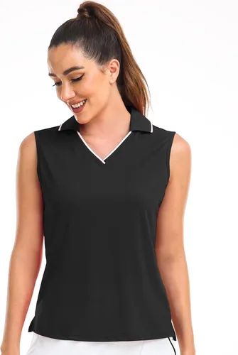 Hiverlay Women's Sleeveless Polo Golf Shirts Quick Dry UPF 50+ V-Neck with Collar Lightweight Tennis Workout Tank Tops