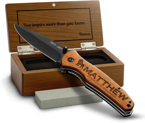 Regalos de navaja personalizada para hombres, cuchillo de caza para él, regalo de Navidad personalizado para papá, novio, regalo grabado para el