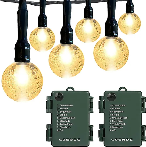 Miniatura 9 de Cadena de luces de globo con pilas, 16 pies, impermeable, 30 LED, 8 modos, tira de luces para exteriores, tira de luces de bola de cristal