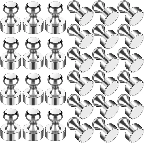 Miniatura 37 de 24 imanes de nevera, imanes para refrigerador, pequeños imanes fuertes, imanes de pizarra blanca para refrigerador, pasadores magnéticos para Negro