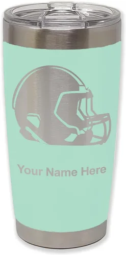 Miniatura 24 de LaserGram Vaso aislado al vacío de 20 onzas, casco de fútbol, grabado personalizado incluido (morado claro)