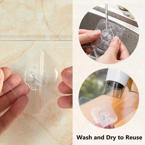 Miniatura 3 de Ganchos adhesivos transparentes de 30 libras (máximo), impermeables y resistentes al aceite, reutilizables, sin costuras, gancho de pared resistente