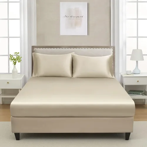 Miniatura 2 de Sábana bajera ajustable de satén de seda Twin Extra Long, sábanas de cama individuales suaves de bolsillo profundo vendidas por separado, sin Gris
