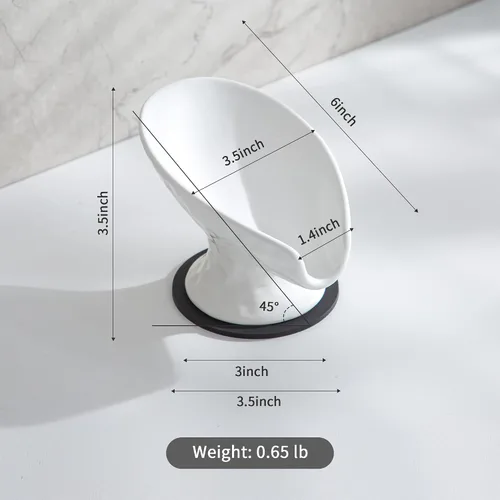Miniatura 4 de Jabonera autodrenante, soporte para barra de jabón para ducha, jabonera de cerámica blanca para baño, cocina, ducha, mantiene el jabón seco, fácil